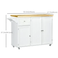 HOMCOM Rolling Kitchen Island with Storage, Utility Kitchen Island Cart with Drawer, Cabinets, Towel Rack and Rubber Wood Top(m-3)