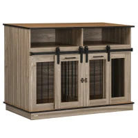 PawHut Dog Crate Furniture for Large Small Dogs, Double Dog Kennel, Oak(m-1)