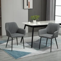 HOMCOM Dining Chairs Set of 2, Linen Upholstery Accent Chair with Back, Armrest, Metal Legs, Dark Grey(m-1)