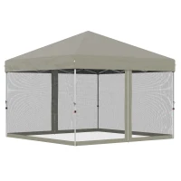 Outsunny 10' x 10' Pop-Up Party Tent Outdoor Canopy Tent with Mesh Sidewalls, 3-Level Adjustable Height, Roller Bag, Beige(m-2)