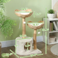 PawHut 37 Inch Modern Cat Tree w/ Wooden Scratching Posts, Condo, Beds, Cushions, Toy Balls & Anti-Tip Kit(m-3)