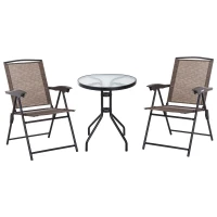 Outsunny Folding Outdoor Bistro Set, Patio Table and Chairs with Reclining Backrest and Round Dining Table, Brown(m-2)