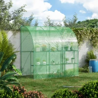 Outsunny 7' x 4' x 7' Outdoor Lean-to Walk-in Garden Greenhouse with Roll-Up Door Hot House for Plants Herbs Vegetables, Green(m-1)