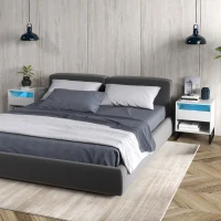 HOMCOM Bedside Table Set of 2, Side End Tables with Charging Station and USB Ports, LED Lights, 19" x 17" x 22", White(m-8)