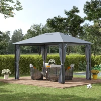 Outsunny 10' x 13' Patio Gazebo, Aluminum Frame, Outdoor Gazebo Canopy Shelter with Netting & Curtains, Garden, Lawn, Backyard and Deck, Gray(m-2)