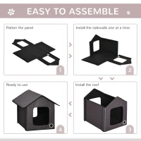 PawHut Heated Cat Houses for Outdoor and Indoor, Portable Kitty Shelter, Waterproof and Insulated, Brown(m-8)
