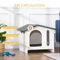 PawHut Plastic Dog House with Air Vents, Small Dog House with Door Opening, Elevated Floor, Bowl Holder, 2 Bowls, Soft Washable Cushion, for Small Sized Dogs, White(m-5)