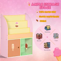 Qaba Toy Storage Organizer, Kids Bookshelf, Freestanding Children Bookcase with Cabinet for Toys Clothes Books, Pink(m-4)