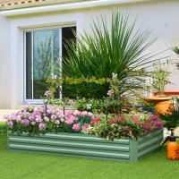 Outsunny 6' x 3' x 1' Raised Garden Bed with 2 Trellis Tomato Cages, Steel Frame Elevated Planter Box, Light Green(m-1)