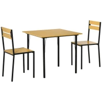 HOMCOM Industrial 3-Piece Dining Table Set, Square Kitchen Table with 2 Chairs for Dorms, Apartments, Studios, Bamboo(m-1)