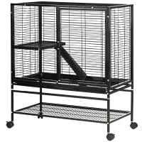PawHut Guinea Pig Cage with Tray, Small Animal Habitat, Metal Wire Chinchilla Cage, Hedgehog Cage, Pet Ferret Cage with Wheels & Storage Shelf, Little Critter Cage(m-11)