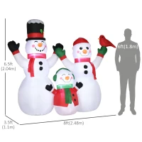 Outsunny 8ft Inflatable Christmas Snowman Family with A Red Bird, Blow-Up Outdoor LED Yard Display for Lawn Garden Party(m-3)