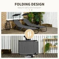 Outsunny 2 Piece Folding Outdoor Chaise Lounges, Pool Tanning Chairs with Reclining Back, Sunshade for Beach, Patio, Dark Grey(m-6)