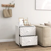 HOMCOM Mid-Century Bedside Table, Nightstand with 2 Drawers, Side End Table for Bedroom, White(m-10)