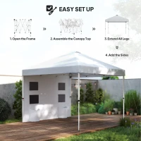 Outsunny 10' x 10' Pop Up Canopy Tent w/ Sidewall, UPF50+ Height Adjustable Instant Sun Shelter w/ Storage Pockets, White(m-4)