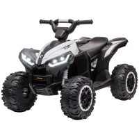 Aosom 12V Kids ATV Quad Car with Forward & Backward Function, Four Wheeler for Kids with Wear-Resistant Wheels, Music, Electric Ride-on ATV for Toddlers Ages 3+ Years Old, White(m-1)