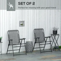 Outsunny 2 Pieces Outdoor Folding Patio Chair Set, Portable Camping Chairs with Armrests for Garden, Patio, Pool, Beach, Grey(m-4)