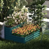 Outsunny 2 Tier Galvanized Raised Garden Bed, Steel Planter Box for Vegetables, Flowers, Herbs, 47" x 40" x 23", Green(m-1)