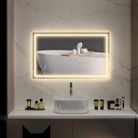 HOMCOM 39" x 24" Bathroom Mirror with LED Lights, Wall Mounted Vanity Mirror with Anti-Fog Pad and Touch Button, Clear(m-10)