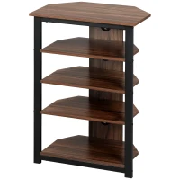 HOMCOM Media Stand with 4-Tier Audio Rack AV Media Corner Shelf with Cable Management for DVD Players Game Console TV Box Cable Box Xbox WiFi Router, Brown(m-11)