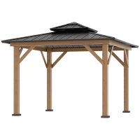 Outsunny 11' x 11' Wood Frame Hardtop Gazebo Galvanized Steel Canopy Outdoor Shelter with Double Vented Roof for Garden, Lawn, Poolside, Black(m-11)