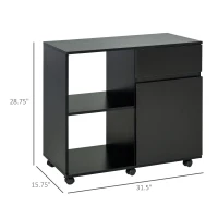 HOMCOM Printer Stand, Storage Cabinet with Drawer, Open Storage Shelves, for Home or Office Use, Black(m-3)
