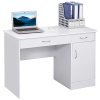 HOMCOM Computer Desk with Storage Drawers, Study Writing Table with Cabinet Adjustable Shelf for Home Office Workstation Bedroom, White(m-11)