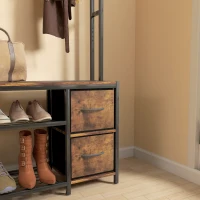 HOMCOM Hall Tree with Bench and Shoe Storage, 5-in-1 Entryway Bench with Coat Rack, 3 Storage Shelves, 2 Fabric Drawers, Brown(m-9)