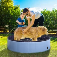 PawHut Folding Dog Pool Portable Pet Kiddie Swimming Pool, Outdoor/Indoor Puppy Bath Tub with Nonslip Bottom for Dogs & Cats,  (Φ47", Blue)(m-8)
