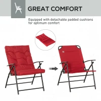 Outsunny Set of 2 Outdoor Folding Chairs with Adjustable Backrest, Padded Camping Chairs for Outdoor Events, Red(m-7)