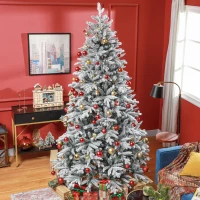HOMCOM 8ft Artificial Flocked Christmas Tree with Snow Tips, Easy Assembly, Hinged Xmas Tree for Home Office Holiday(m-8)