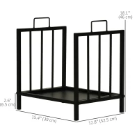 Outsunny 15.5" Firewood Rack Heavy-Duty Metal Wood Storage Log Holder with Side Handles, Indoor and Outdoor, Black(m-3)