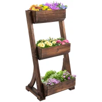 Outsunny 3-Tier Raised Garden Bed Vertical Freestanding Outdoor Wooden Flower Rack Flower Pot Stands(m-2)