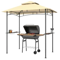 Outsunny 8' x 5' Outdoor Grill Gazebo, Double Tiered Barbecue Grill Gazebo Shelter with 2 Side Shelves, Hooks, Beige(m-2)