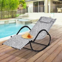 Outsunny Outdoor Rocking Chair, Chaise Lounge Pool Chair for Sun Tanning, Sunbathing Rocker, Armrests & Pillow for Patio, Lawn, Beach, Large, Gray(m-10)