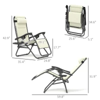 Outsunny Zero Gravity Lounge Chair Set, 2 Pieces Reclining Folding Outdoor Lounge Chairs with Headrest Side Tray, Cream(m-3)