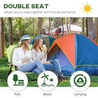 Outsunny Double Folding Camping Chair, Loveseat for 2 Adults, Portable Camping Couch with Wood Armrest & Cupholders, for Backpacking, Beach, Sports Travel, Green(m-4)
