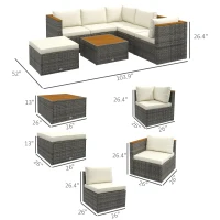 Outsunny 7 Pieces Outdoor Patio Furniture Set, PE Rattan Wicker Sectional Sofa Set with Cushions, Coffee Table, White(m-3)