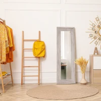 HOMCOM Rustic Wall Hanging and Leaning Floor Full Length Mirror, Gray(m-10)