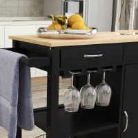 HOMCOM Kitchen Storage Trolley Cart Serving Cart 2 Drawers Wine Glass Rack Towel Rail(m-9)