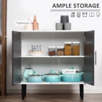 HOMCOM Sideboard Buffet Cabinet, Kitchen Storage Cabinet with Double Door Cupboards, Adjustable Shelf and Steel Legs, Gray(m-4)