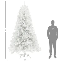 HOMCOM 9ft Unlit Artificial White Christmas Tree, Holiday Décor with 2132 Branch Tips, Auto Open and Steel Base(m-3)