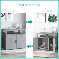 PawHut Wooden Cat Litter Box Enclosure Furniture with Adjustable Partition, Cat Washroom End Table with Open Shelf, Gray(m-6)
