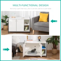 PawHut Large Cat Litter Box Enclosure, Litter Box Furniture Hidden with Magnetic Doors & Storage Shelves, Wooden Cat Washroom Indoor, 33" L x 20" W x 22" H, White(m-5)