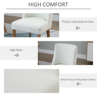 HOMCOM Modern Dining Chairs Set of 2 with High Back, Dining Room Chairs with Nailhead Trim, Upholstered Seats and Solid Wood Legs for Kitchen, Cream White(m-5)