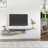 HOMCOM Wall Mounted Media Console, Floating TV Stand, Entertainment Center Unit, Grey(m-7)