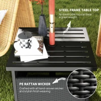 Outsunny 21.75" Outdoor Rattan Wicker Patio Coffee Table with Umbrella Hole, Patio Side Table with Slatted Metal Top, Black(m-6)