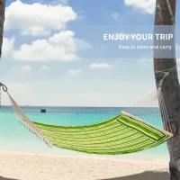 Outsunny 75" Patio Outdoor Hammock, Striped Camping Hammock Lounge Bed Garden w/ Pillow, Green(m-6)