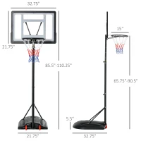 Soozier Basketball Hoop Outdoor, Portable Basketball Goal, 5.5FT-7.5FT Height Adjustable with 33'' Backboard and Wheels for Kids Junior Adults Use(m-3)