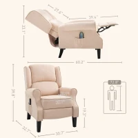 HOMCOM Recliner Chair for Living Room, Wingback Single Sofa with Vibration Massage, Heat, Push Back, Cream White(m-3)